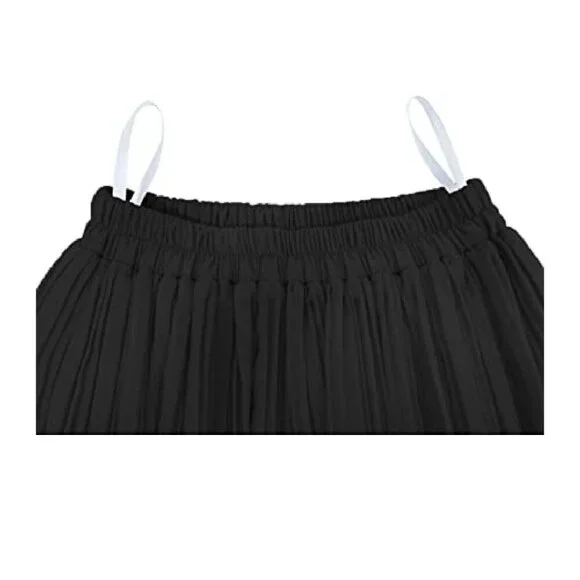 Women's Pleated Chiffon Skirt Elastic Waist A-Line Midi - Picture 6 of 8